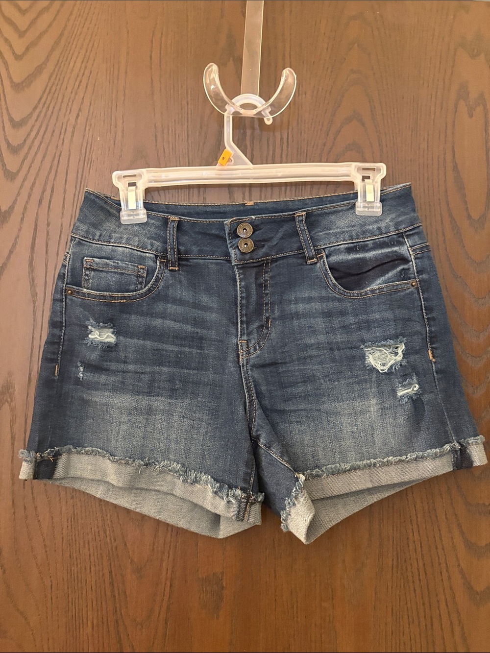 Never Worn Distressed Mid Rise Midi Jean Shorts